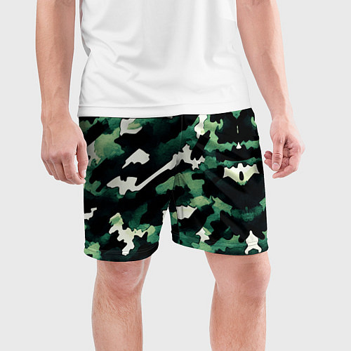 Мужские спортивные шорты Яркий зелёный камуфляж / 3D-принт – фото 3