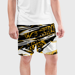 Шорты спортивные мужские Жёлто-чёрная агрессивная абстракция на белом фоне, цвет: 3D-принт — фото 2
