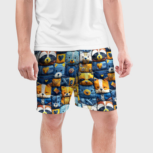 Мужские спортивные шорты Пэчворк с мордашками енотов / 3D-принт – фото 3