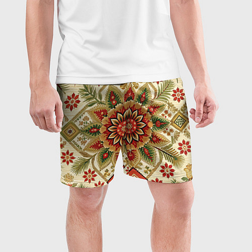 Мужские спортивные шорты Стиль советского ковра узоры и орнамент / 3D-принт – фото 3