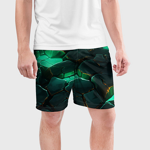 Мужские спортивные шорты Зеленые камни с освещением текстура / 3D-принт – фото 3