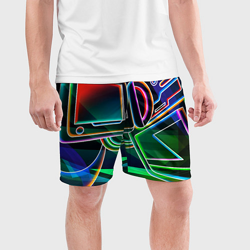 Мужские спортивные шорты Неоновая психоделика геймер / 3D-принт – фото 3