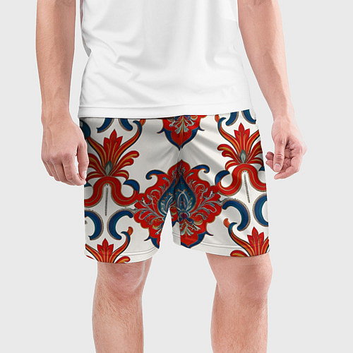 Мужские спортивные шорты Узор красно-синий на белом фоне / 3D-принт – фото 3