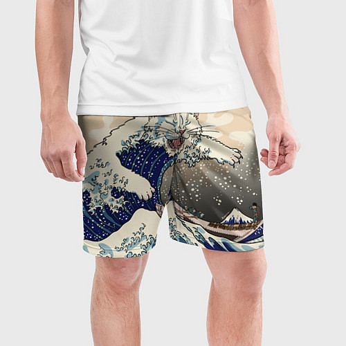Мужские спортивные шорты Большой котик в Канагаве / 3D-принт – фото 3