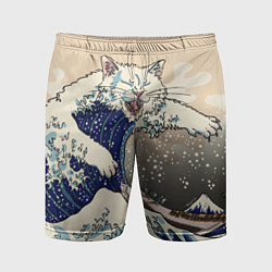 Шорты спортивные мужские Большой котик в Канагаве, цвет: 3D-принт