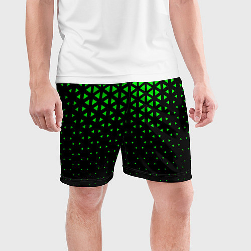 Мужские спортивные шорты Геометрический градиент - чёрно-зелёный / 3D-принт – фото 3
