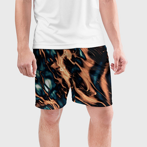 Мужские спортивные шорты Абстракция тёмный бирюзово-медный / 3D-принт – фото 3