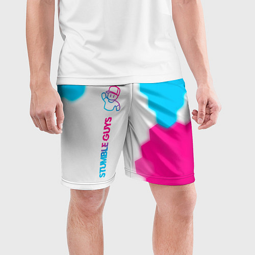 Мужские спортивные шорты Stumble Guys neon gradient style по-вертикали / 3D-принт – фото 3