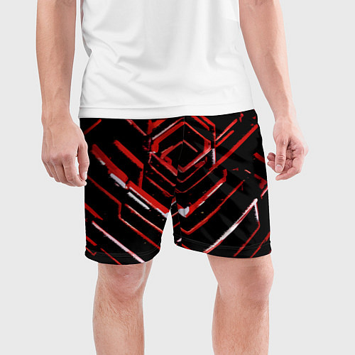 Мужские спортивные шорты Красные смазанные линии на чёрном фоне / 3D-принт – фото 3