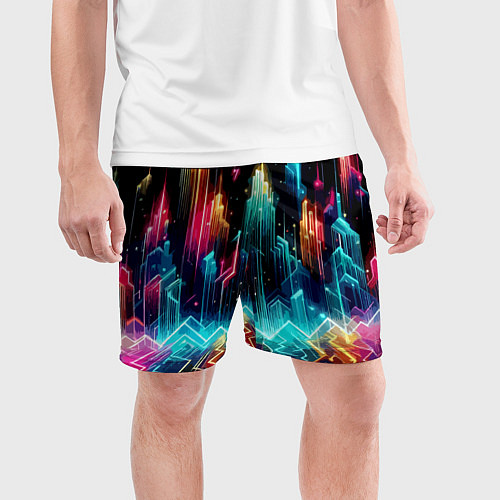 Мужские спортивные шорты Neon fantastic metropolis - vaporwave / 3D-принт – фото 3