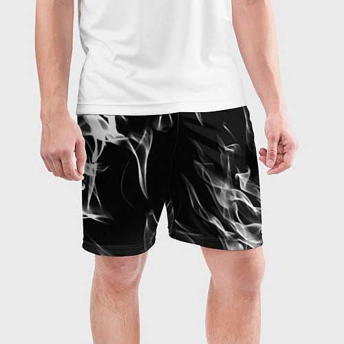Мужские спортивные шорты Белые языки пламени текстура / 3D-принт – фото 3