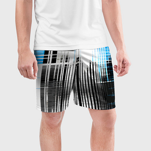 Мужские спортивные шорты Сине-чёрный гранж на белом фоне / 3D-принт – фото 3