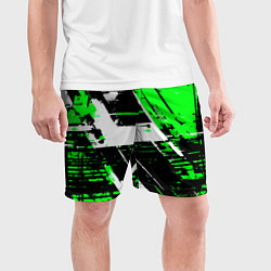 Шорты спортивные мужские Diagonal black and white stripes on a green backgr, цвет: 3D-принт — фото 2
