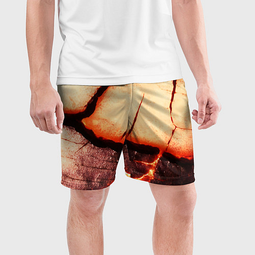 Мужские спортивные шорты Трещины на абстрактном красном фоне / 3D-принт – фото 3