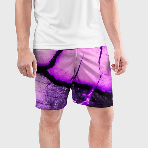 Мужские спортивные шорты Трещины на абстрактном фиолетовом фоне / 3D-принт – фото 3