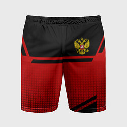 Шорты спортивные мужские Россия герб геометрия, цвет: 3D-принт