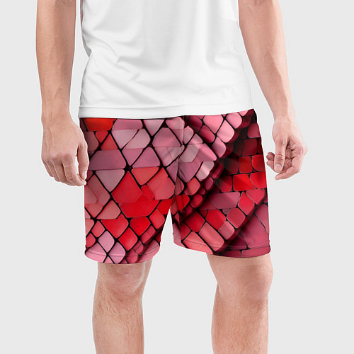 Мужские спортивные шорты Красные рельефные плитки / 3D-принт – фото 3