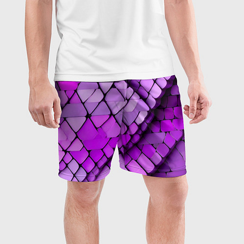 Мужские спортивные шорты Фиолетовые рельефные плитки / 3D-принт – фото 3
