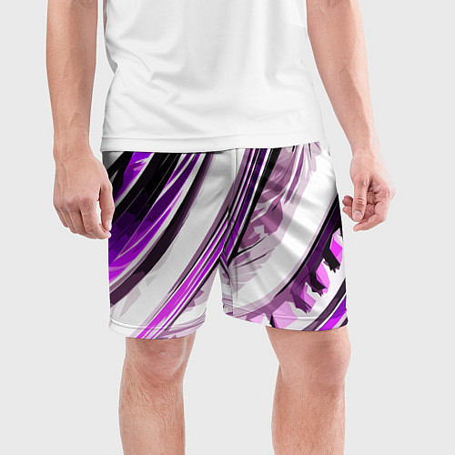 Мужские спортивные шорты Волнистая бело-фиолетовая абстракция / 3D-принт – фото 3