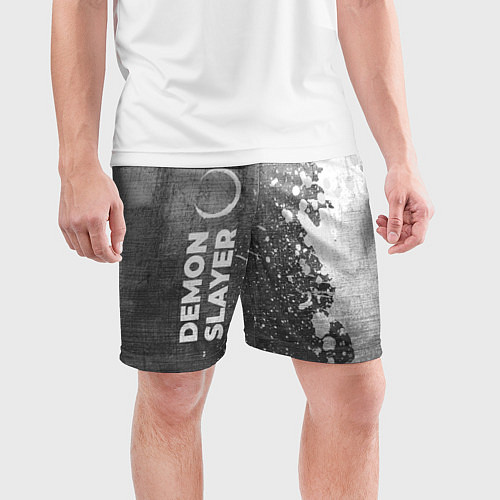 Мужские спортивные шорты Demon Slayer - grey gradient по-вертикали / 3D-принт – фото 3