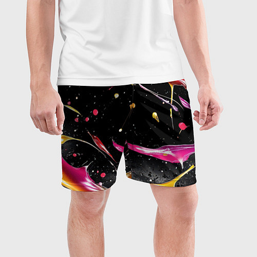 Мужские спортивные шорты Мазки краски на черном / 3D-принт – фото 3