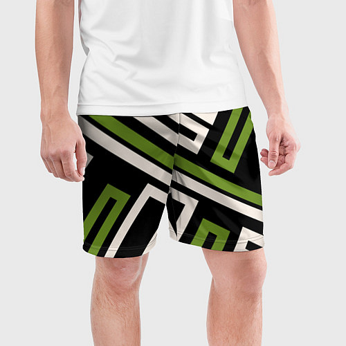 Мужские спортивные шорты Прямоугольники по диагонали-зеленый, черный / 3D-принт – фото 3