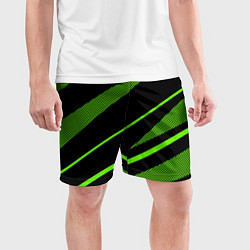 Шорты спортивные мужские Чёрно-зелёный абстрактные полосы, цвет: 3D-принт — фото 2