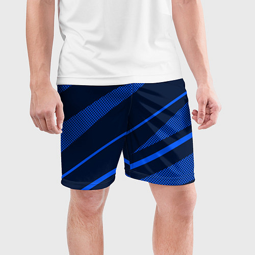 Мужские спортивные шорты Тёмный синий абстракция полосы / 3D-принт – фото 3
