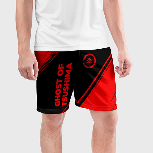 Мужские спортивные шорты Ghost of Tsushima - red gradient вертикально / 3D-принт – фото 3