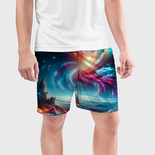 Мужские спортивные шорты Fantastic neon space landscape - ai art fantasy / 3D-принт – фото 3