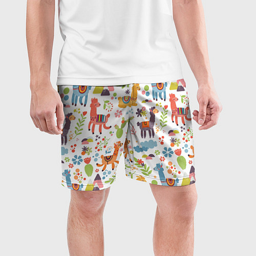 Мужские спортивные шорты Ламы паттерн / 3D-принт – фото 3