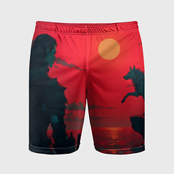 Шорты спортивные мужские Человек и волк, цвет: 3D-принт