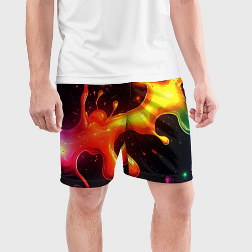 Мужские спортивные шорты Радужные кляксы на черном фоне / 3D-принт – фото 3