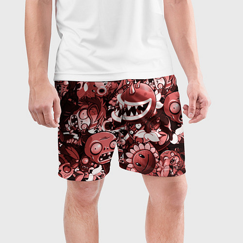 Мужские спортивные шорты Растения против зомби в красном цвете / 3D-принт – фото 3