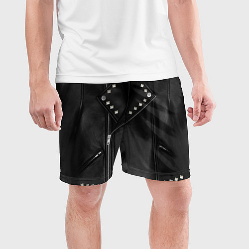 Мужские спортивные шорты Кожаная косуха с клепками / 3D-принт – фото 3