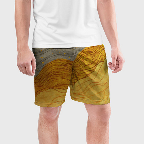 Мужские спортивные шорты Золотые волны на сером текстура / 3D-принт – фото 3