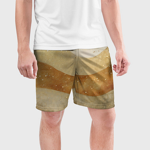 Мужские спортивные шорты Бежево-золотые полосы с блестками / 3D-принт – фото 3