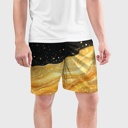 Мужские спортивные шорты Золотистая материя на черном фоне / 3D-принт – фото 3