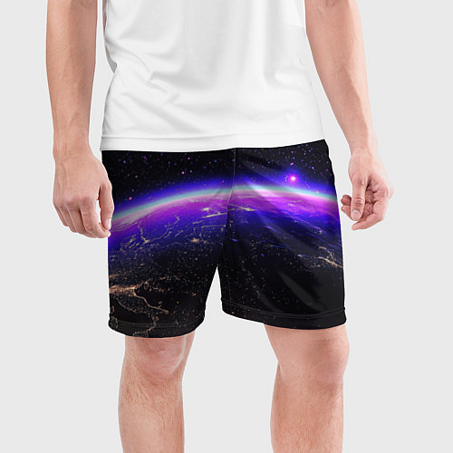 Мужские спортивные шорты Планета и неоновое свечение / 3D-принт – фото 3
