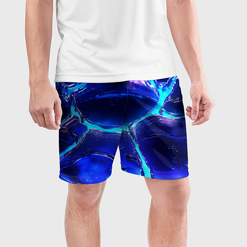 Мужские спортивные шорты Объемные плиты в неоновом свечение / 3D-принт – фото 3