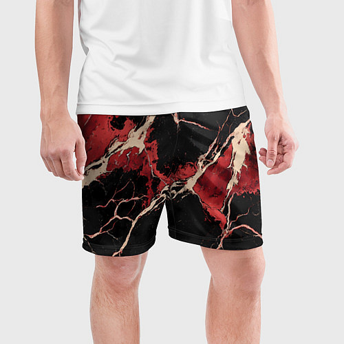 Мужские спортивные шорты Красно-черная потертая текстура / 3D-принт – фото 3