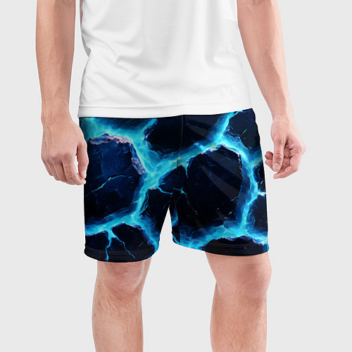 Мужские спортивные шорты Голубая потертая текстура с разломом / 3D-принт – фото 3
