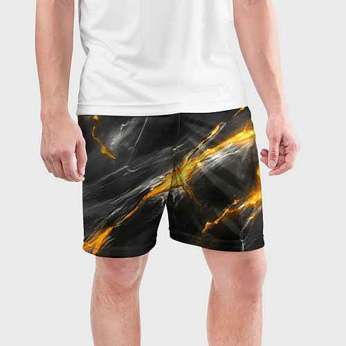 Мужские спортивные шорты Серая текстура с золотым разломом / 3D-принт – фото 3