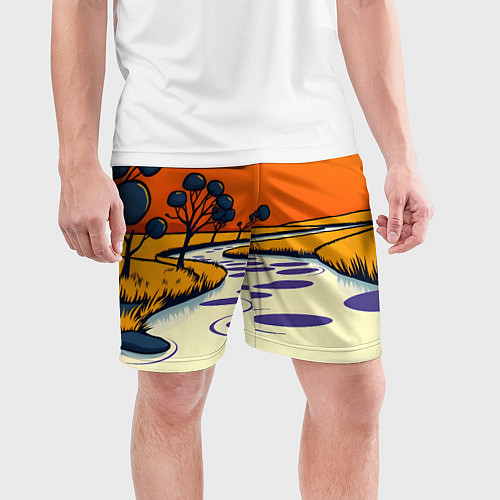Мужские спортивные шорты Арт с фантастическим пейзажем / 3D-принт – фото 3