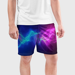 Шорты спортивные мужские Звуковая волна неоновый узор, цвет: 3D-принт — фото 2