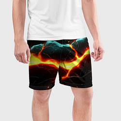 Шорты спортивные мужские Лава в черной текстуре, цвет: 3D-принт — фото 2