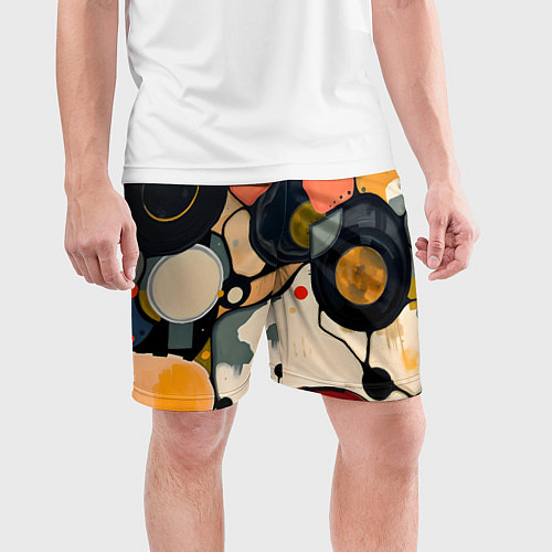 Мужские спортивные шорты Абстракция с кругами и краской / 3D-принт – фото 3