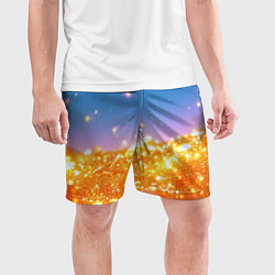 Шорты спортивные мужские Золотые шарики на голубом фоне, цвет: 3D-принт — фото 2