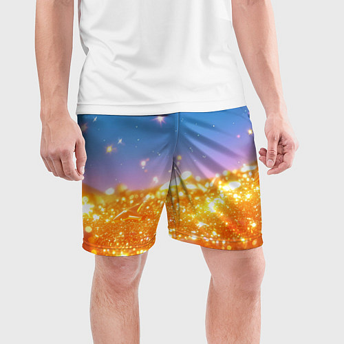 Мужские спортивные шорты Золотые шарики на голубом фоне / 3D-принт – фото 3