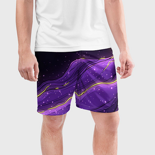 Мужские спортивные шорты Фиолетовая текстура с золотыми звездочками / 3D-принт – фото 3